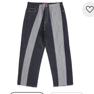 Supreme paneled stripe baggy jeans in rigid indigo